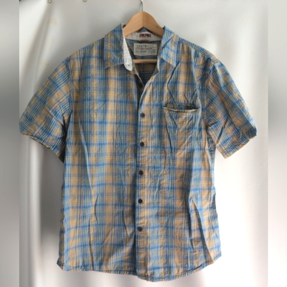 Gramicci Seersucker Plaid Button Up Camp Shirt Short Sleeves - L
